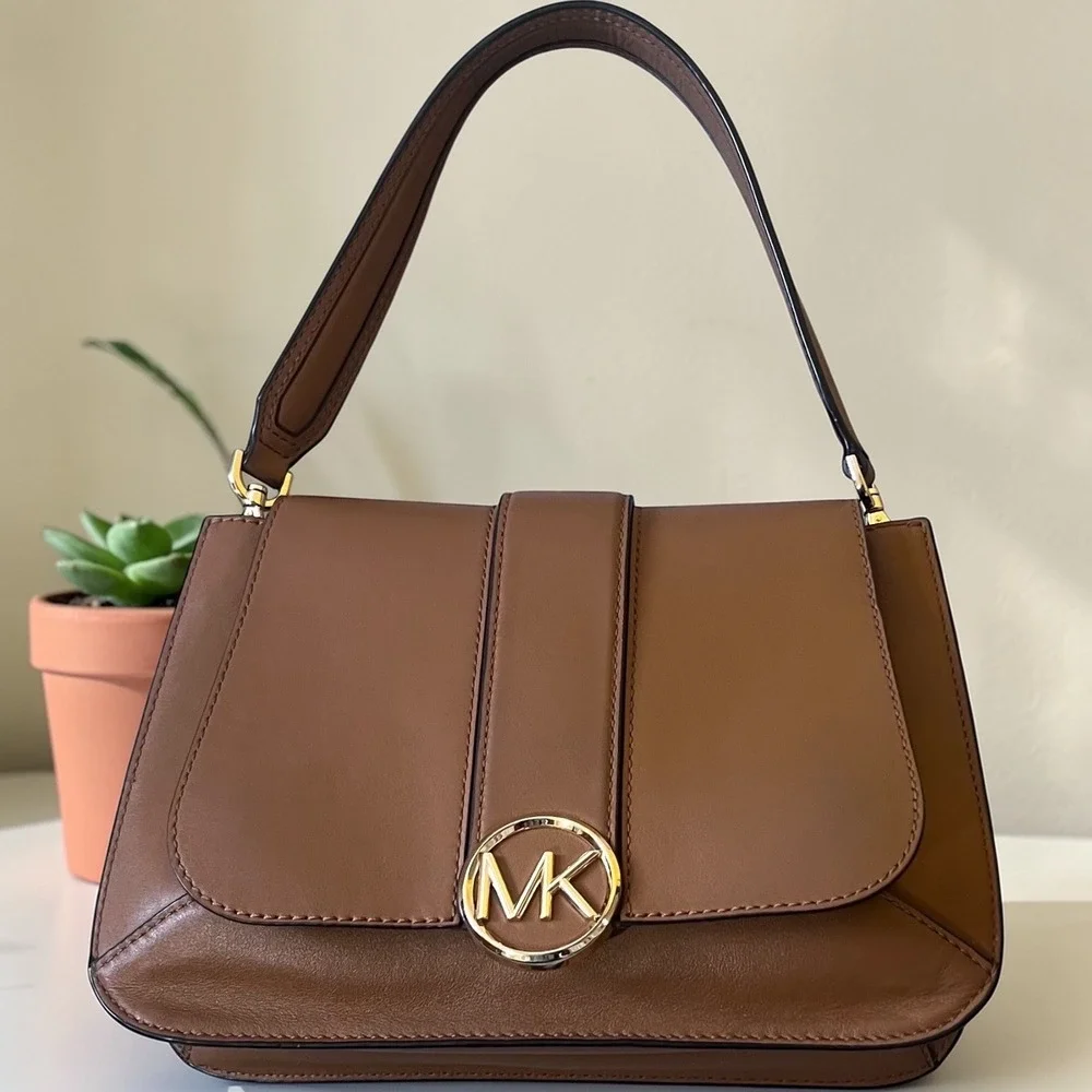 Michael Kors Shoulder Bag Womens Small Luggage Brown Excellent MK Logo Leather‎